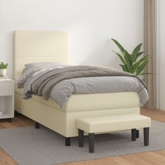 Greatstore Box spring postel s matrací krémová 100x200 cm umělá kůže