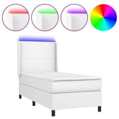 Vidaxl Box spring postel s matrací a LED bílá 90x200 cm umělá kůže