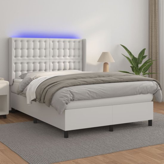 Greatstore Box spring postel s matrací a LED bílá 140x190 cm umělá kůže