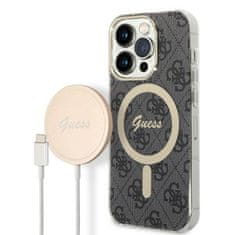 Guess GUBPP14LH4EACSK sada nabíječky MagSafe a pouzdra na iPhone 14 PRO 6.1" black 4G Print MagSafe