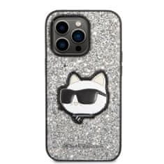 Karl Lagerfeld KLHCP14LG2CPS hard silikonové pouzdro iPhone 14 PRO 6.1" silver Glitter Choupette Patch