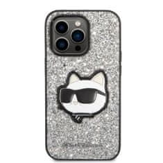 Karl Lagerfeld KLHCP14XG2CPS hard silikonové pouzdro iPhone 14 PRO MAX 6.7" silver Glitter Choupette Patch