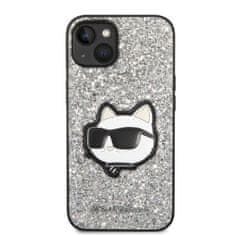 Karl Lagerfeld KLHCP14SG2CPS hard silikonové pouzdro iPhone 14 6.1" silver Glitter Choupette Patch