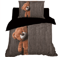 Bavlissimo 2-dílné povlečení s 3D motivem plyšového medvěda a dřeva 140x200cm jednolůžkové