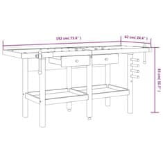 Greatstore Pracovní stůl se zásuvkami a svěráky 192x62x83cm masivní akácie