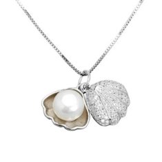 NUBIS Stříbrný náhrdelník mušle s perlou