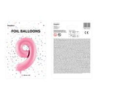 PartyDeco Fóliový balónek Číslo 9 světle růžový 86cm