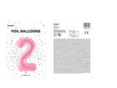 PartyDeco Fóliový balónek Číslo 2 světle růžový 86cm