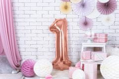 PartyDeco Fóliový balónek Číslo 1 růžově zlatý 86cm