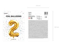 PartyDeco Fóliový balónek Číslo 2 zlatý 86cm