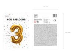 PartyDeco Fóliový balónek Číslo 3 zlatý 86cm