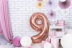 PartyDeco Fóliový balónek Číslo 9 růžově zlatý 86cm