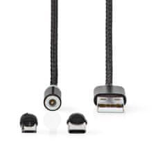 Nedis magnetický 2v1 nabíjecí kabel USB micro + USB-C, 2 m, černá (CCGB60630BK20)