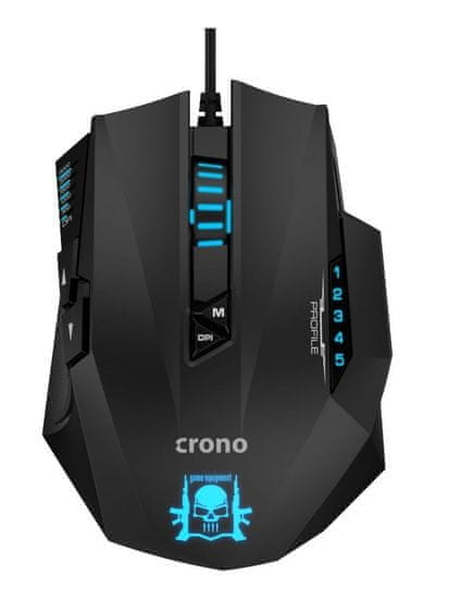 Crono myš CM648/ gaming/ optická/ drátová/ 4000 dpi/ LED podsvícení/ 11 tlačítek/ USB/ černo-modrá