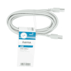 Hama USB 2.0 kabel typ A-B, 3 m, nebalený