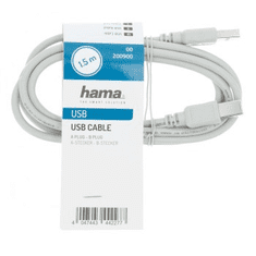 Hama USB 2.0 kabel typ A-B, 1,5 m, nebalený