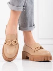 Amiatex Moderní hnědé polobotky dámské na plochém podpatku + Ponožky Gatta Calzino Strech, odstíny hnědé a béžové, 40