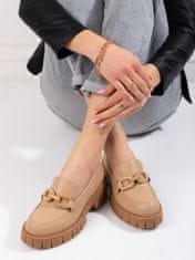 Amiatex Moderní hnědé polobotky dámské na plochém podpatku + Ponožky Gatta Calzino Strech, odstíny hnědé a béžové, 40