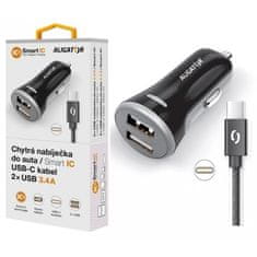 Aligator Adaptér do auta 2xUSB, smart IC, 3, 4A + USB-C kabel - černý