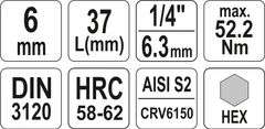 YATO Nástavec 1/4" bit Imbus H6