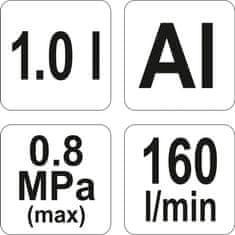 YATO Pískovací pistole se zásobníkem 1.0L 160l/min