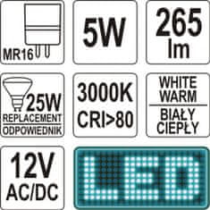 YATO LED žárovka 5W MR16 265 lumen 12V ( 25W )