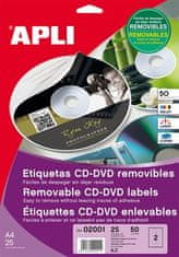 Apli Etikety na CD/DVD, matné, A4, snímatelné, 02001