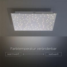 PAUL NEUHAUS LEUCHTEN DIREKT is JUST LIGHT LED stropní svítidlo hranaté v barvě oceli s hvězdným nebem a nastavitelou barvou světla 2700-5000K