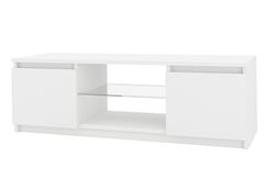 3E 3xE living.com Moderní TV stolek Demi 140 cm, matná bílá / lesklá bílá LED