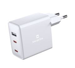 SWISSTEN síťový adaptér gan 2x usb-c + 1x usb 70w