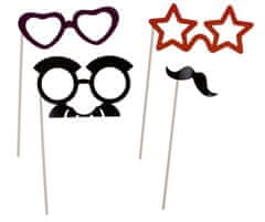 Popron.cz Party photo accessories on stick (Moustache, Lips, Hat, Crown, Glasses, Beard) set of 17 pcs. in polybag with headercard