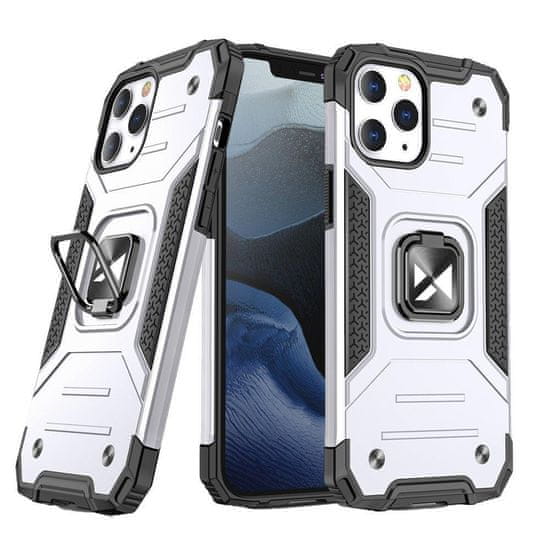 MG Ring Armor plastový kryt na iPhone 14 Pro, stříbrný