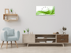 Glasdekor Nástěnné hodiny abstraktní zelená vlna 30x60cm - Materiál: kalené sklo