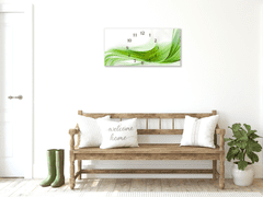 Glasdekor Nástěnné hodiny abstraktní zelená vlna 30x60cm - Materiál: kalené sklo