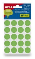 Apli Etikety, zelené, kruhové, průměr 19 mm, 100 etiket/balení, 2066
