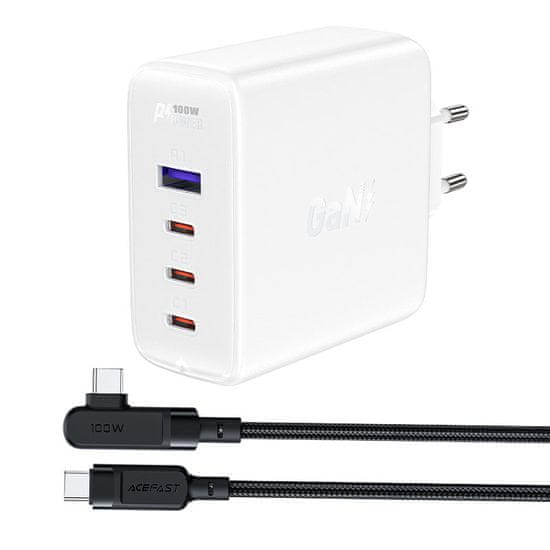 shumee GaN rychlonabíječka 3x USB-C 1x USB-A + lomený USB-C kabel 100W 2m bílá