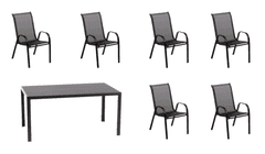 IWHOME Jídelní set VIGO L antracit + 6x židle VALENCIA 2 černá