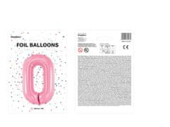 PartyDeco Fóliový balónek Číslo 0 světle růžový 86cm