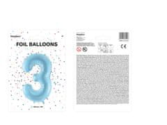PartyDeco Fóliový balónek Číslo 3 světle modrý 86cm