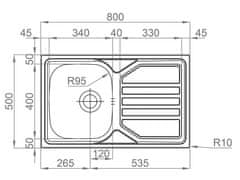 Sinks OKIO 800 0,7 mm nerezový kuchyňský dřez