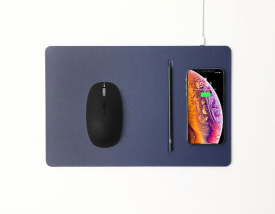 shumee POUT Hands3 Pro Combo – balíček, bezdrátová myš a podložka pod myš s rychlým bezdrátovým nabíjením, tmavě modrá