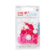 PRYM Plastové patentky "Color Snaps" srdíčka, Prym Love, 12,4 mm, 30 ks, červené/růžové/bílé