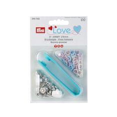 PRYM Stiskací knoflíky + narážeč Jersey, Prym Love, 8 mm, 21 ks, světle růžové/světle modré/perleťové