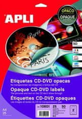 Apli Etikety na CD/DVD "Mega", matné, A4, vnější průměr 114 mm, vnitřní průměr 18 mm, 10808/10601