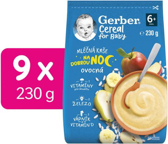 Gerber Cereal mléčná kaše ovocná Dobrou noc 9x230 g