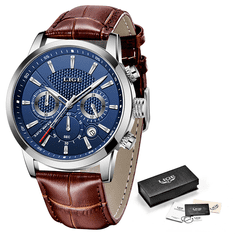 Lige Klasické modrohnědé pánské hodinky s dárkem zdarma - Elegantní styl pro každého muže.