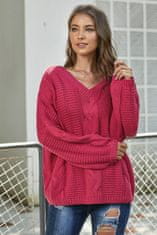 OMG! Dámský pletený svetr s výstřihem do V Kaleb růžová L