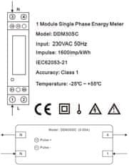 HADEX Elektroměr DDM30SC 1 fázový na DIN lištu