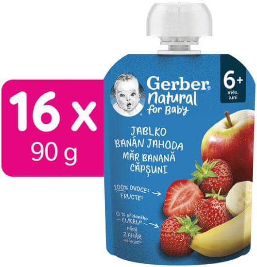 Gerber Natural kapsička jablko, banán a jahoda 16x90 g