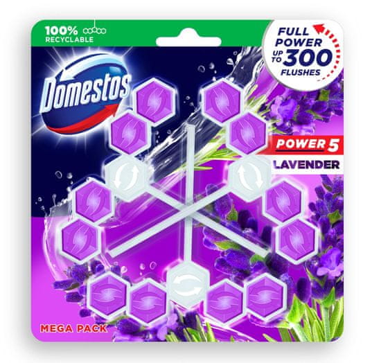 Domestos Power 5 Lavender tuhý WC blok 3 x 55 g